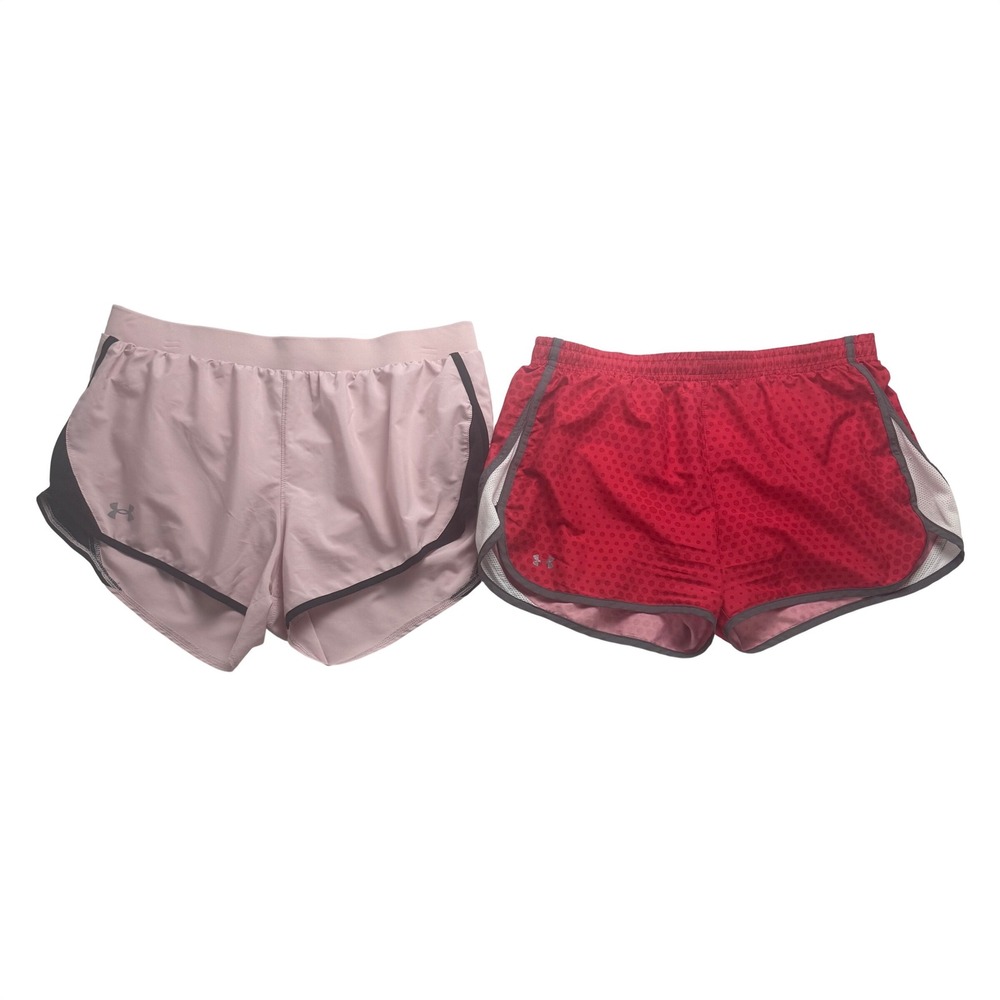 Lot‎ of 2 Under Armour HeatGear Running Shorts Womens Large Pink Red